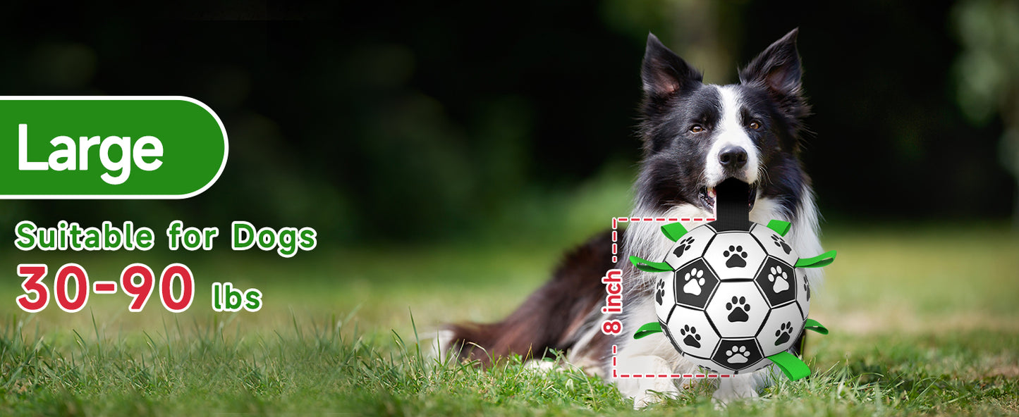 QDAN Dog Toys Balls, Dog Soccer Ball with Straps, Dog Birthday Gifts, Herding Ball, Durable Dogs Balls for Small Medium Pet, Puppy Outdoor Water Toy, World Cup Soccer (6 Inch)