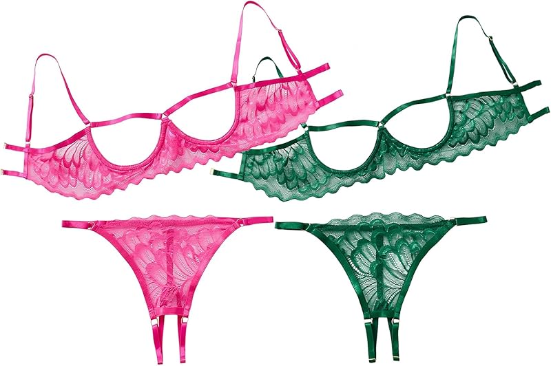 Lilosy Sexy Underwire Floral Lace Sheer Lingerie Set for Women See Through Bra and Panty 2 Piece