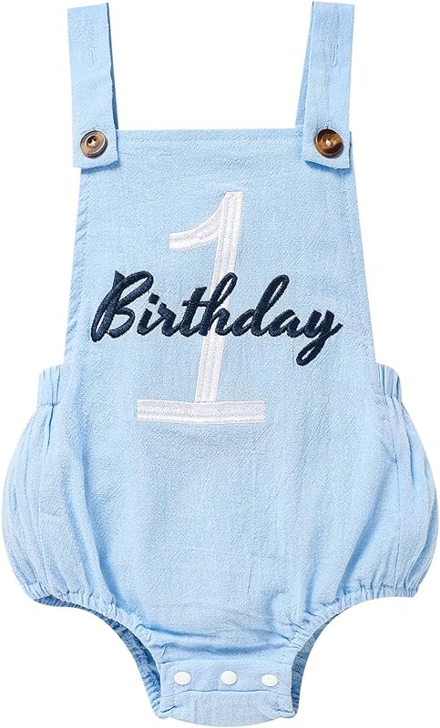 Baby Boys Girls 1st Birthday Romper Baby First Birthday Outfit Boy Solid Color Jumpsuit Cake Smash Outfit