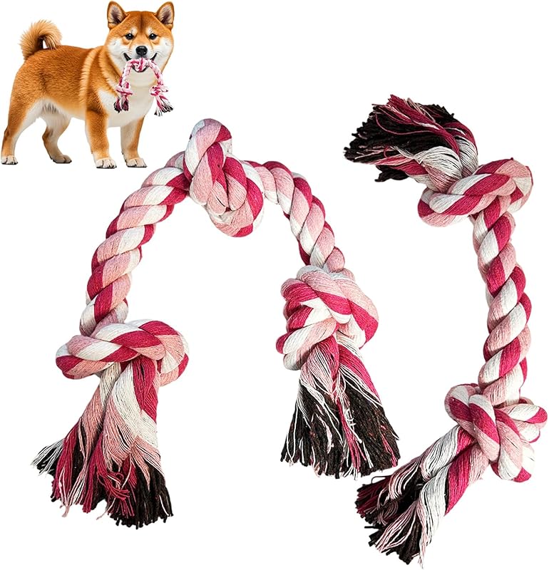 Puppy 3 Pack Cotton Knot Rope Toys for Small Dogs & Puppies, Durable Teething & Tug of War Chew Toy, Safe Interactive Toy for 2-8 Months Pets and High Active Puppy (Pink, Small)