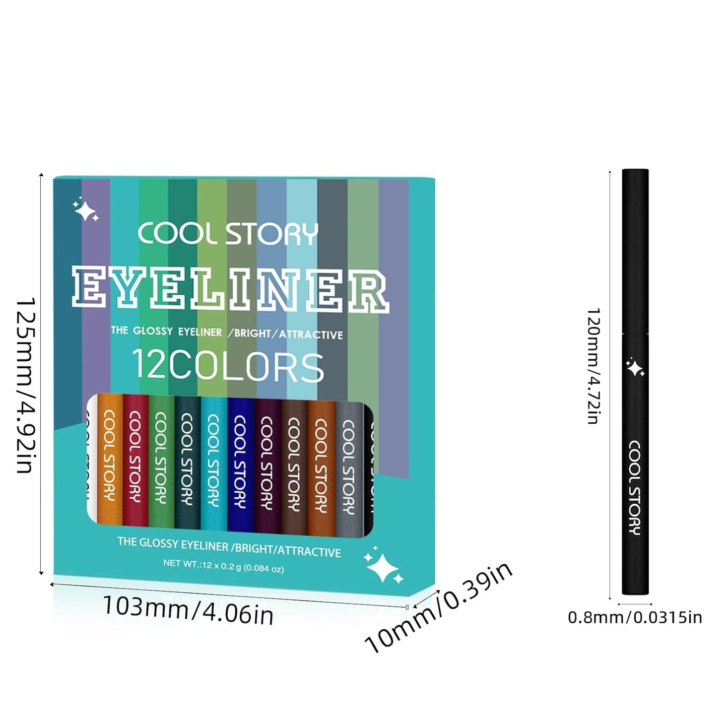 COOL STORY 12 Color Glossy Eyeliner Gel Pencil Eyebrow Pen Eye Makeup Waterproof Smudge Proof Long Lasting