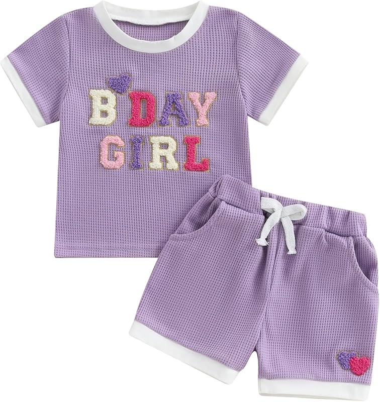 Kayotuas Toddler Baby Girl Summer Clothes 3D Flower Bow Short Sleeve T Shirt Tops Shorts 2Pcs Set Cute Infant Waffle Outfits