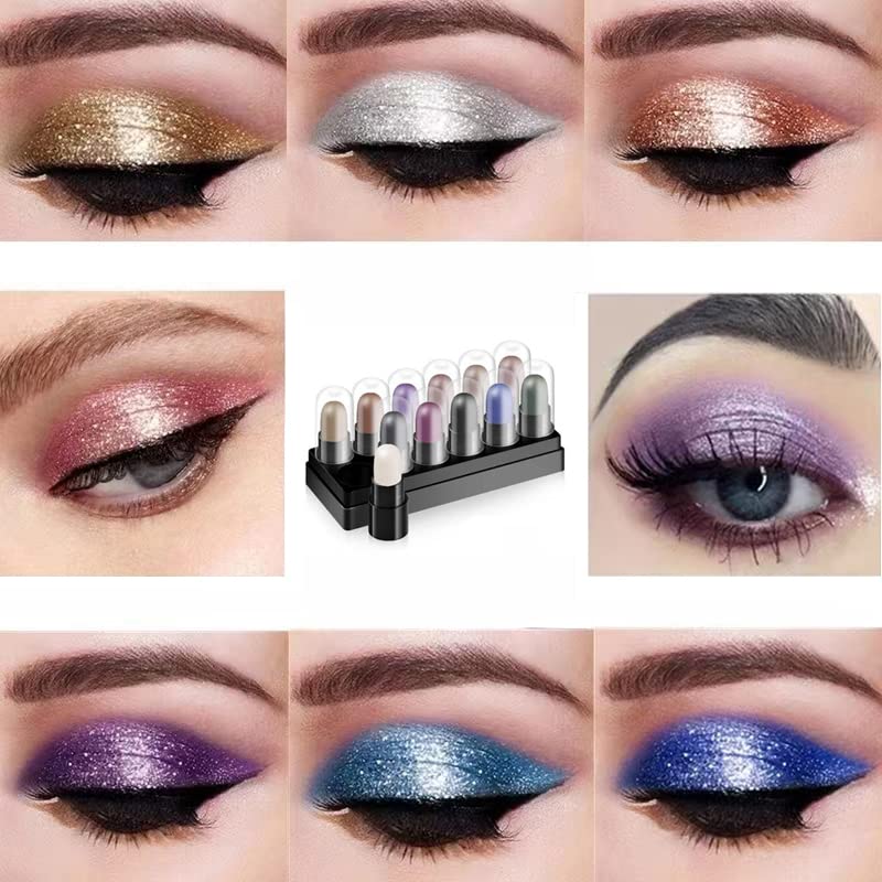 12 Color Eyeshadow Stick Set, Long Lasting 24 Hour Eyeshadow Palette, Waterproof & Sweat-proof, Hypoallergenic, Highlighter Eye Liner, Multi-dimensional Eyes Look