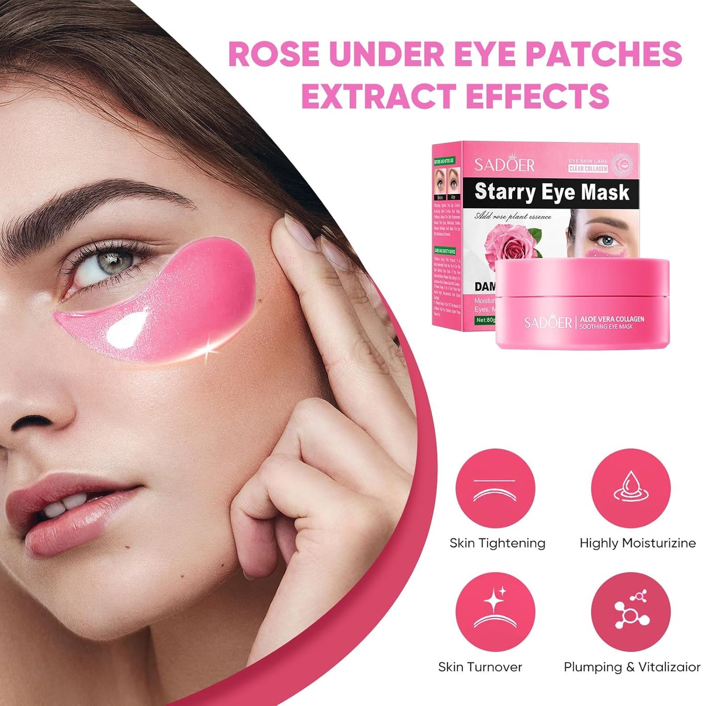Brightening Eye Masks-120 PCS,Under Eye Patches for Puffy Eyes & Dark Circles Treatments with Hyaluronic Acid,Reduce Wrinkles and Fine Lines Undereye(Rose)