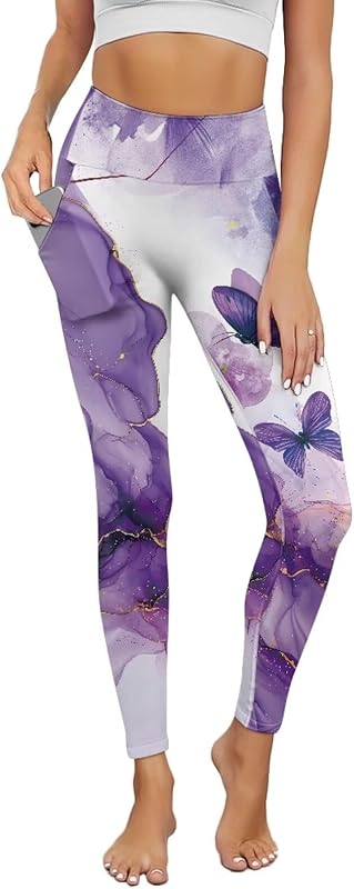 Poceacles Yoga Pants for Women with Pockets Full Length Workout Leggings High Waist Tummy Control Lounge Pants Activewear