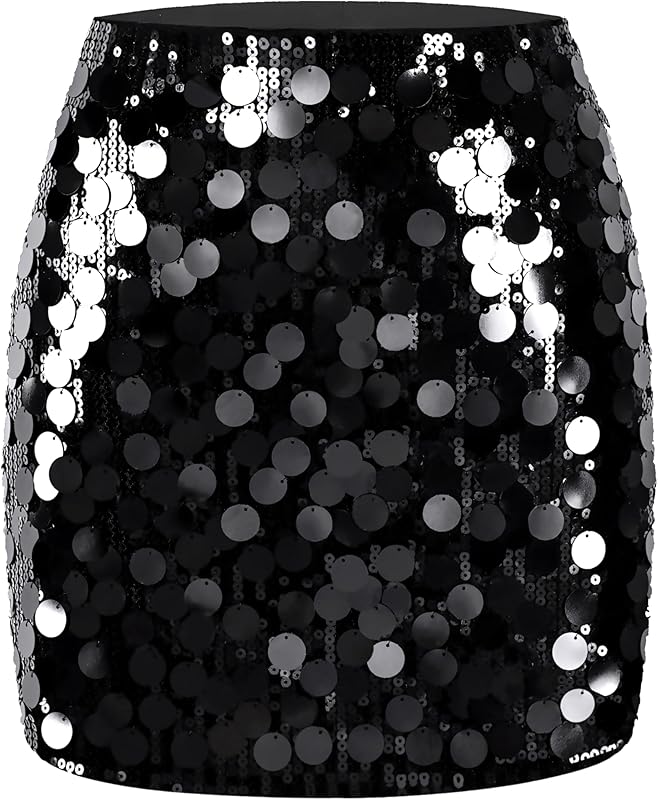 Maner Women's Sequin Skirt Sparkle Stretchy Bodycon Mini Skirts Night Out Party