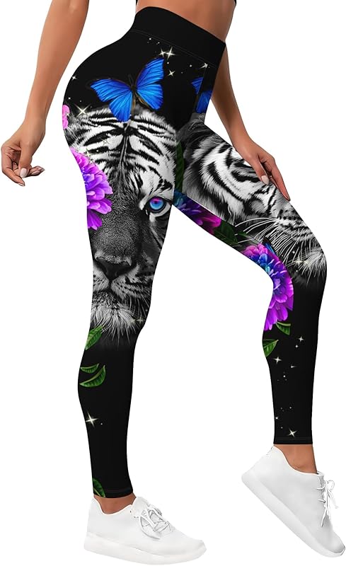 Leggings for Women Workout Funny Printed Gym Athletic Womens Yoga Pants Camo Print Legging Camouflage Floral Tropical Pants