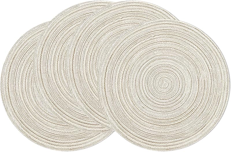 SHACOS Round Braided Placemats Set of 4 Round Table Mats for Dining Tables 15 inch Washable Kitchen Table Place Mats Indoor (Beige, 4)