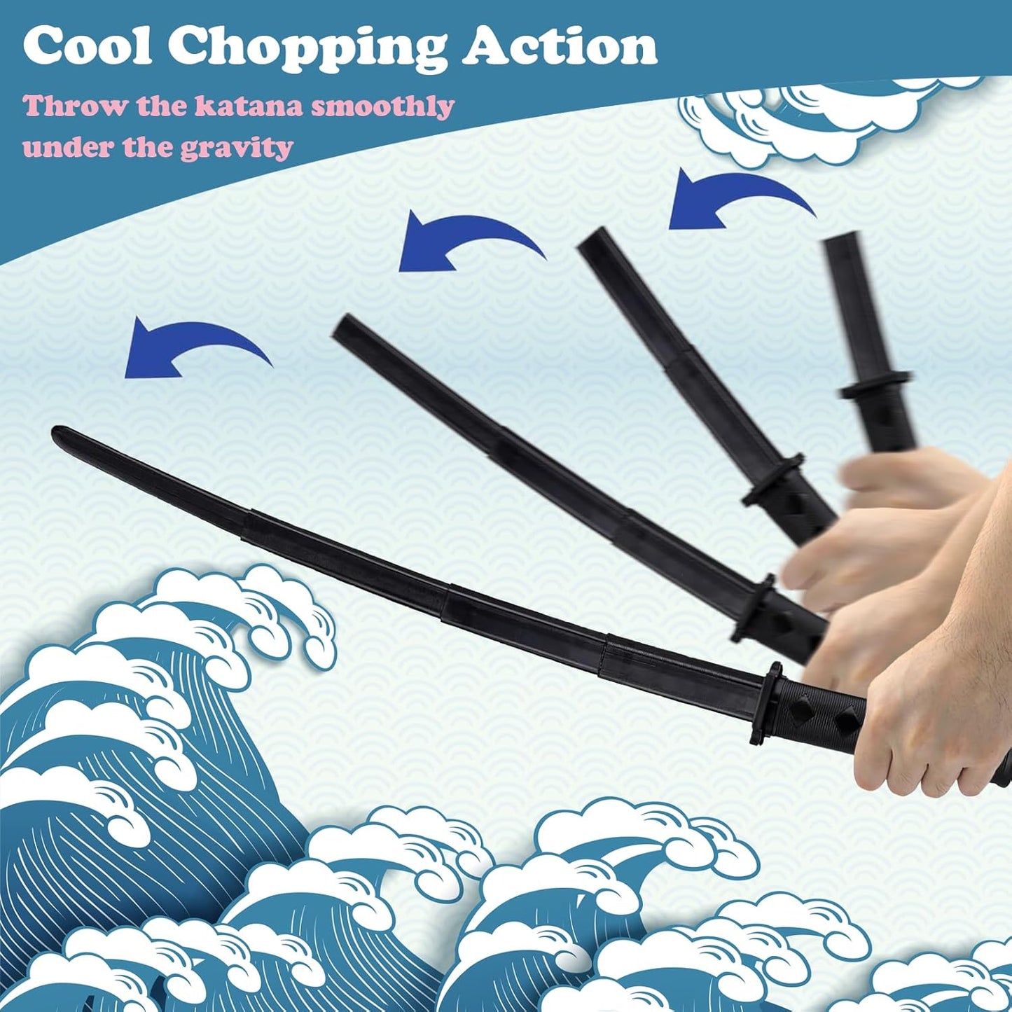 2PCS 3D Printed Gravity Retractable Samurai Sword Model Toys, Plastic Katana Sword Toy, Telescopic Anime Plastic Swords, Swords for Boys & Adults(Black)