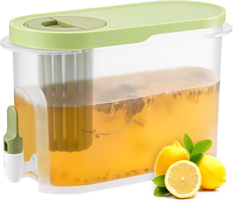 Drink Dispenser for Fridge, Beverage Liquid Drink Container for Party, 0.9 Gallon, Cold Water Pitcher Lemonade Stand Juice Jug with Spigot (White)