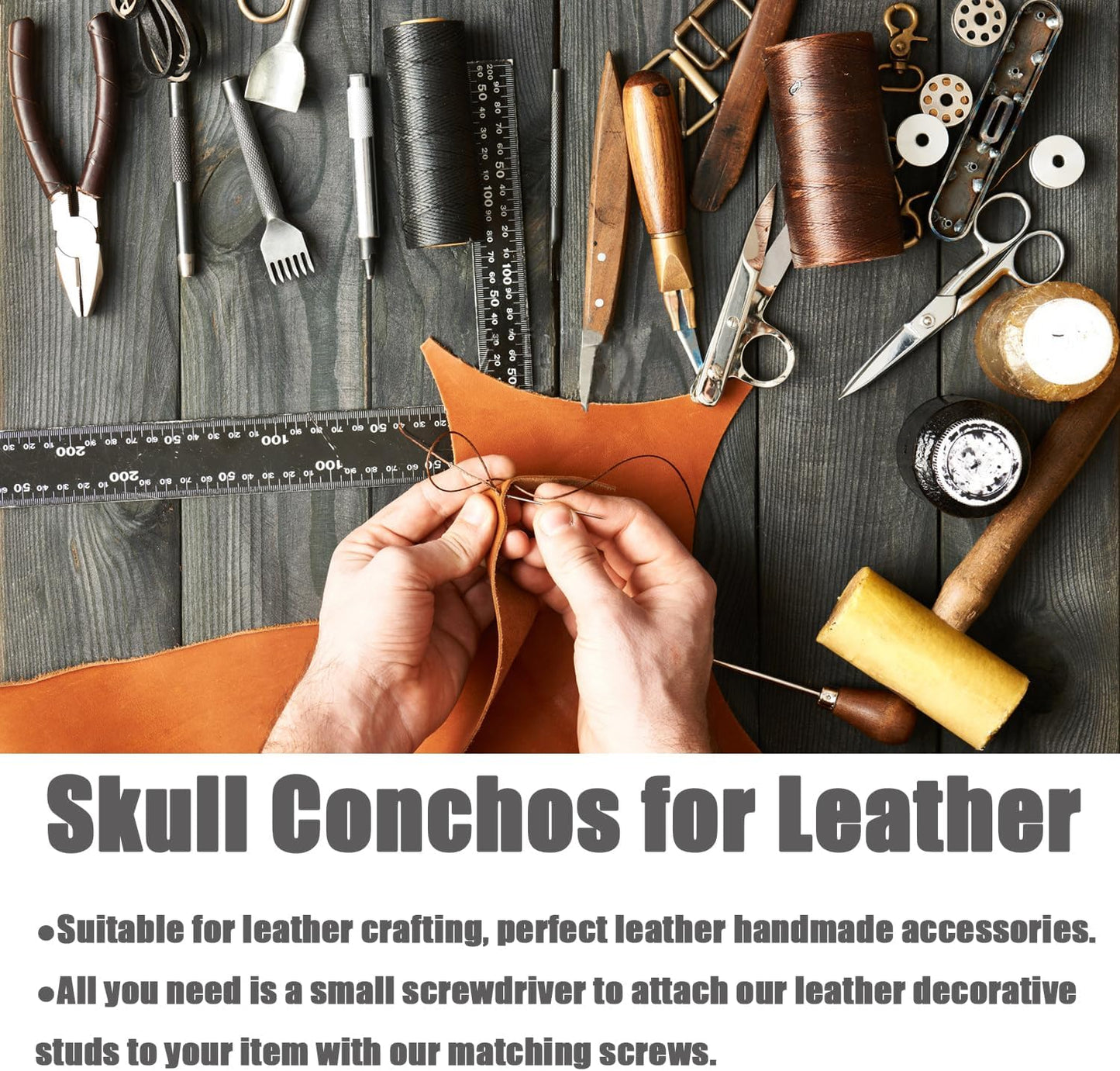 10 Pcs Skull Stud DIY Rivet Conchos for Leather Large Head Decorative Buckle for DIY Craft Making
