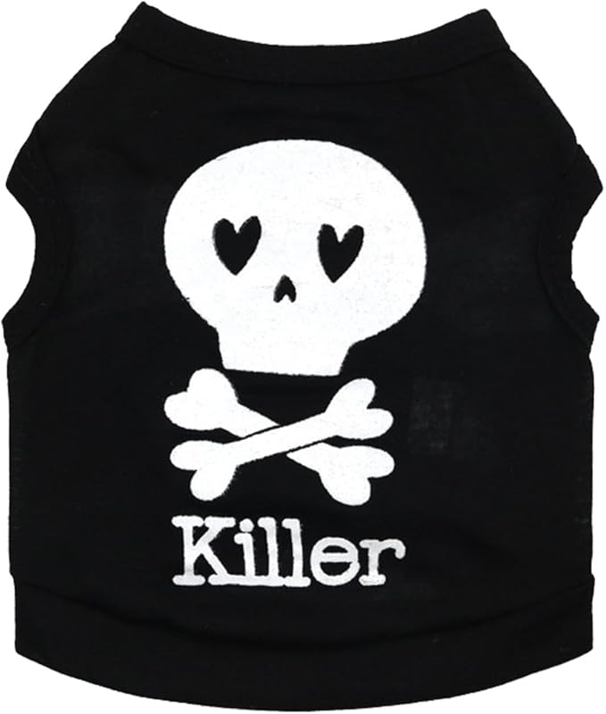 Dog Clothes Cat Halloween Shirt Pet Funny Light Weight Tank Tops Doggy Outfit Halloween Clothes for Dogs Cats Black01 X-Small