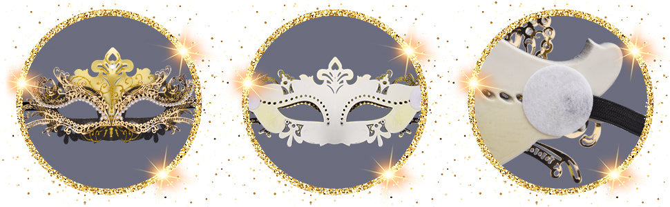 SIQUK Couple Masquerade Masks Metal Venetian Party Mask Halloween Costume Mask Mardi Gras Mask for Couples Women and Men