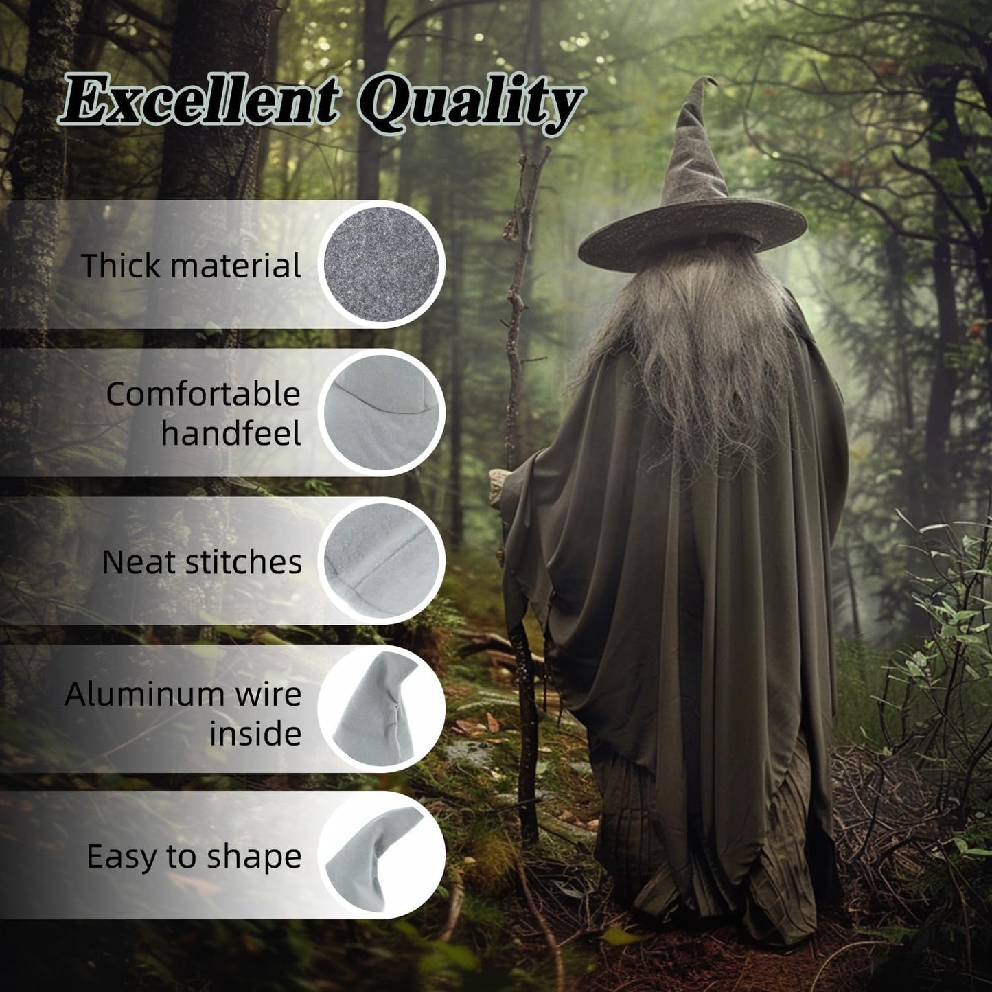 Wizard Hat, 18IN Large Witch Hat for Witch Costume, Funny Cosplay Accessories for Halloween Costume (Gray)