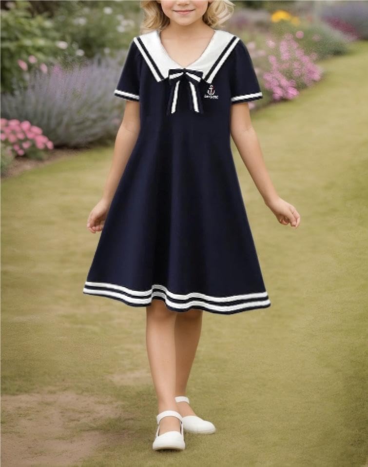 SANGTREE Girls Nautical Sailor Dresses School Uniform Casual Dress, 3-14 Years