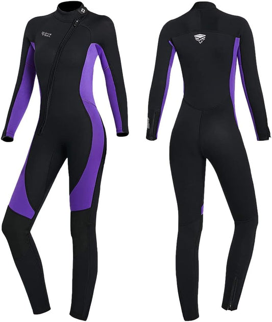 Wet Suits for Women Men Full Body 3MM Neoprene Wetsuit Diving Suit in Cold Water, Long Sleeves Front Zip Scuba Wetsuits One Piece Thermal Swimsuit for Surfing Snorkeling Kayaking Swimming Canoeing