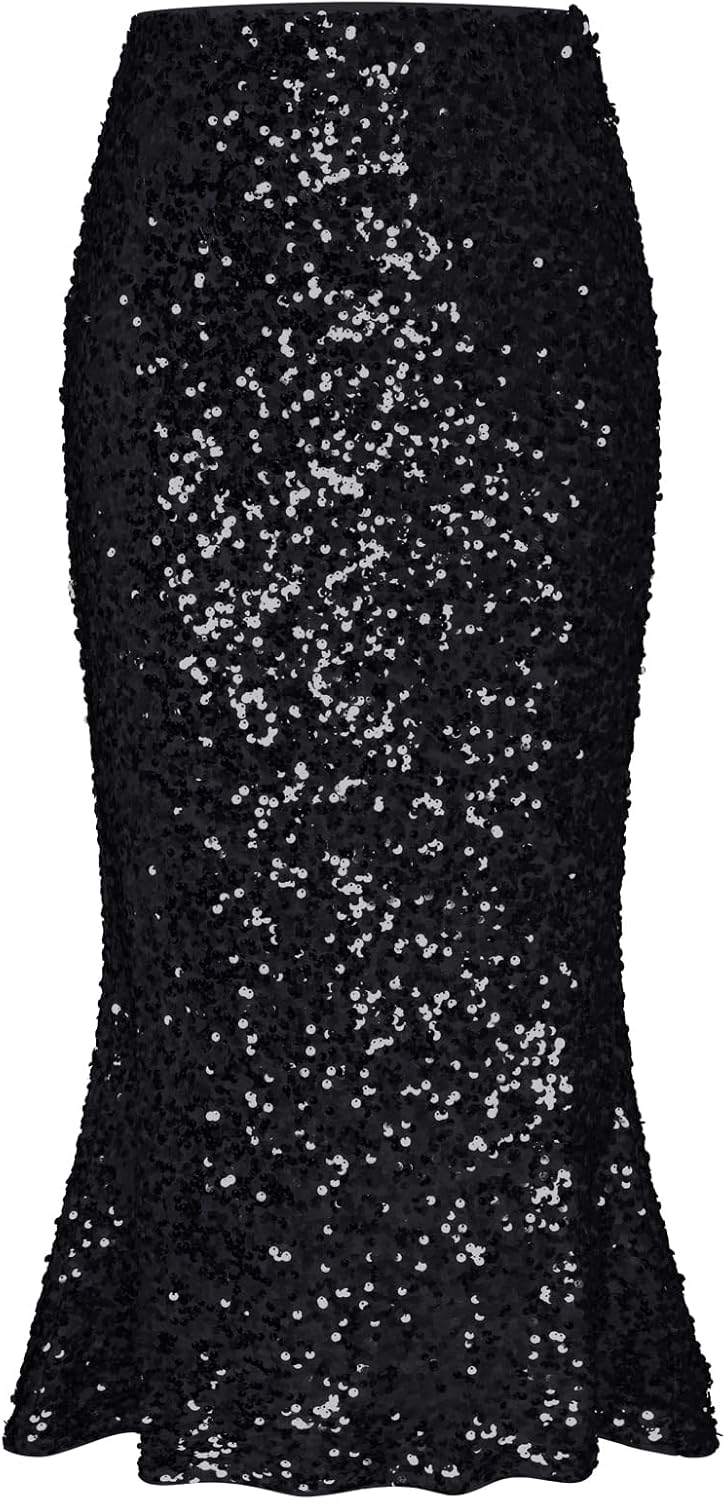 GRACE KARIN Jupe de fête à paillettes pour femme - Taille élastique - Jupe moulante sirène