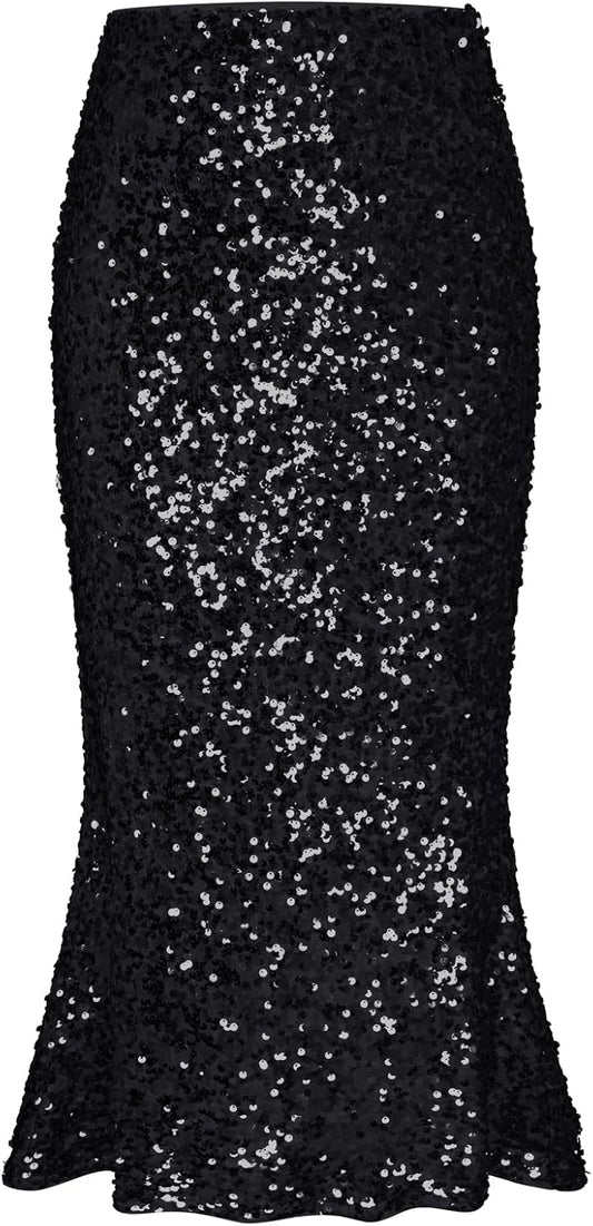GRACE KARIN Jupe de fête à paillettes pour femme - Taille élastique - Jupe moulante sirène