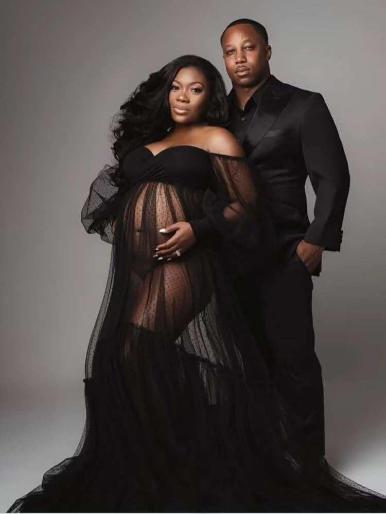 Off Shoulder Tulle Maternity Dress for Photoshoot Puffy Sleeve Wedding Bridal Pregnancy Robe Baby Shower Photography