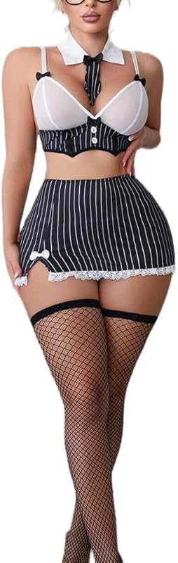 Sexy School Girl Lingerie Set Student Role Play Costume with Plaid Skirt Lingerie Outfit for Women