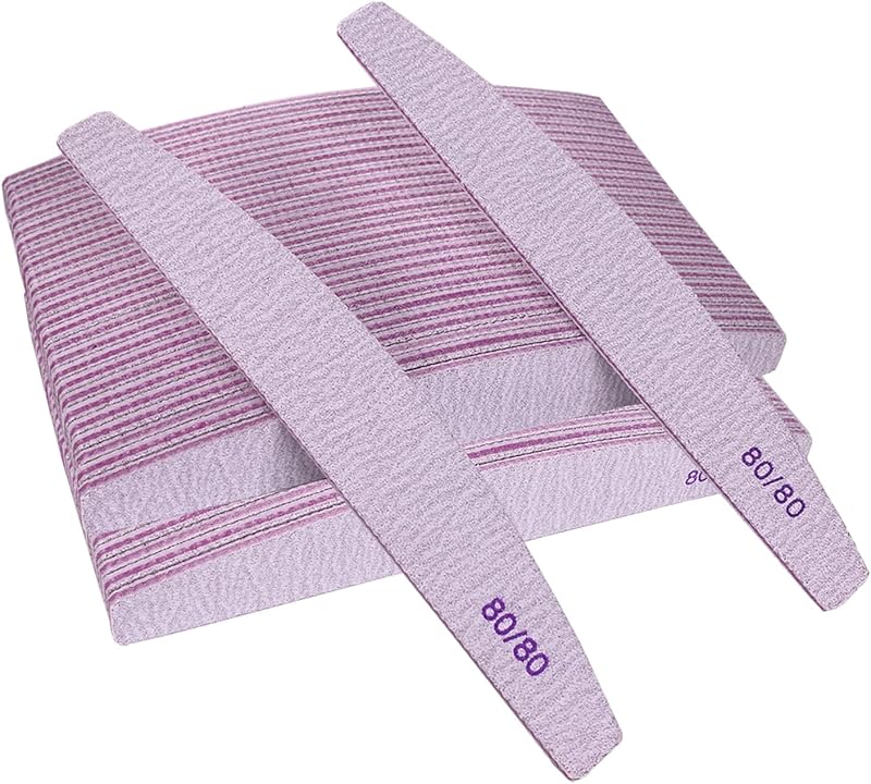 80/80 Grit Nail Files (10 Pack), Emery Boards for Acrylic Nails and Gel Nails, Coarse Nail File Double Sided 80 Grits Emory Professional Nail Filers Reusable Washable Manicure Curved Gray