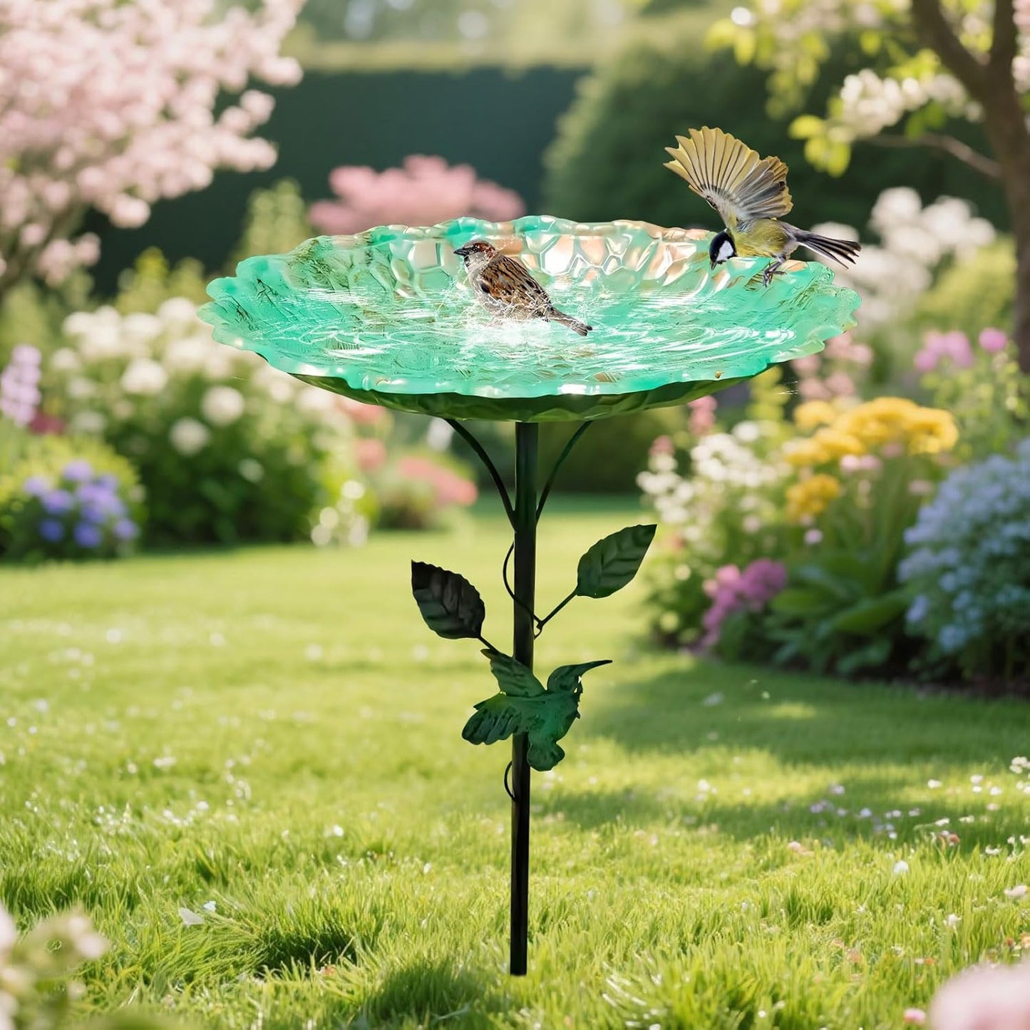 Vogelbad für Garten Metall Vogeltränke Stehend Garten Deko Groß 82cm, Wasserschale für Wildvögel, Wassertränke Für Vögel, Gartendeko Draußen, Wasserstelle, Vogeltränke Winterfest Frostsicher (B)