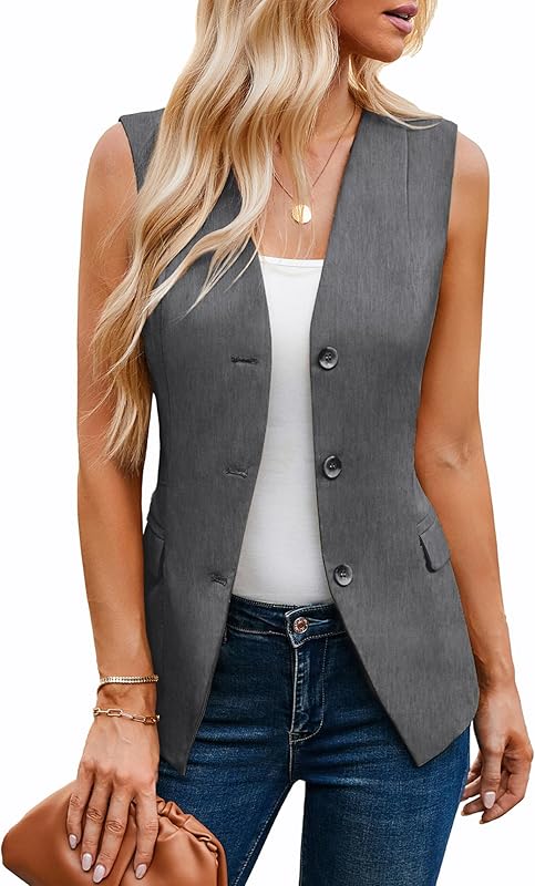 GRACE KARIN Women 2025 Button Down Sleeveless Vest Blazers Fully Lined Open Front Work Vest Tops Outwear Pocket