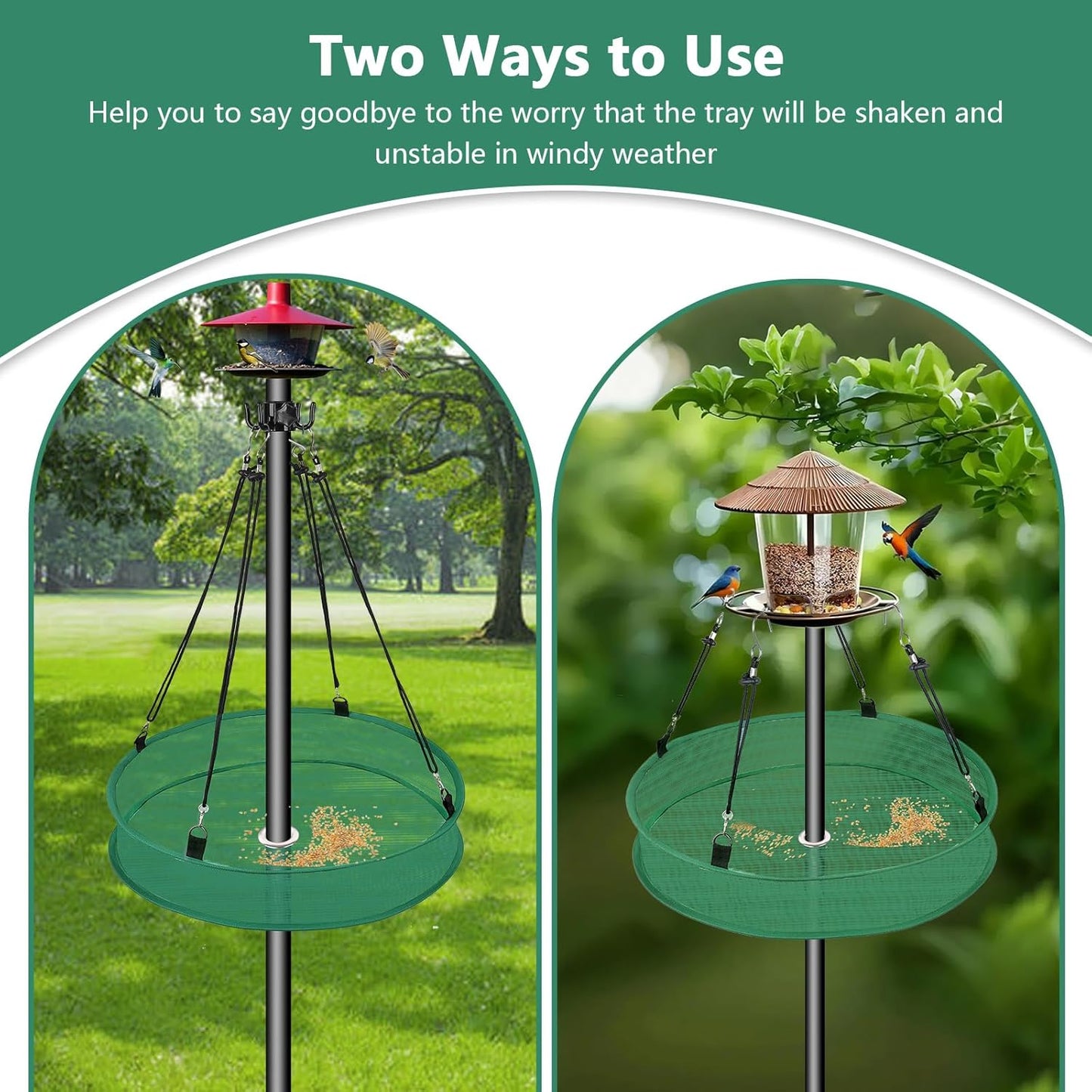 20'' Bird Seed Catcher Tray for Pole Mounted Bird Feeder, Birdseed Hoop with Holes Fits 1'' Pole for Birds Feeders Outdoors, Backyard, Garden (1)