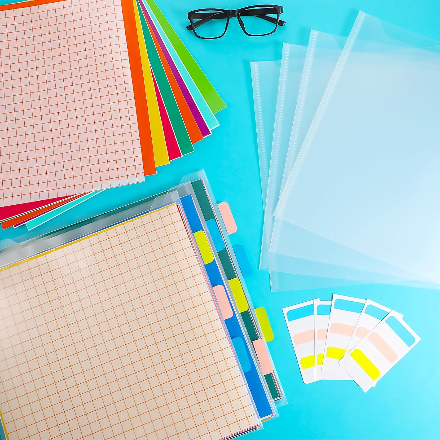 36 Pcs 12 x 12 Inch Storage Organizer with 90 Pcs Sticky Index Tabs Clear Paper Storage Bag for Holding Scrapbook Paper, Cardstock, Vinyl, Photos, Files