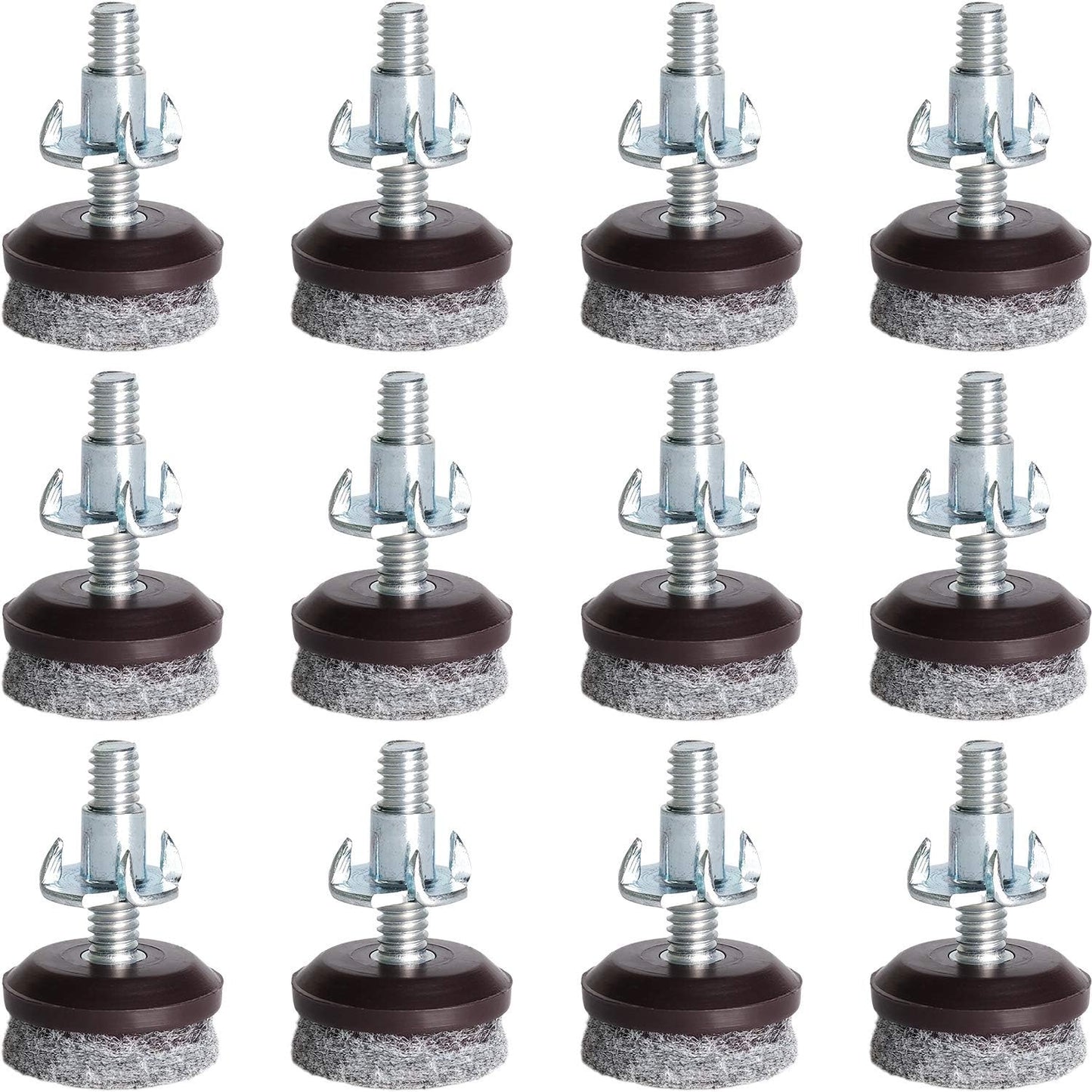 Anwenk Furniture Levelers Adjustable Furniture Feet Leveling Table Chair Levelers T-Nut Leg Levelers with High-Density Felt, 1/4-20x1" Threaded Shank T-Nuts,12 Pack