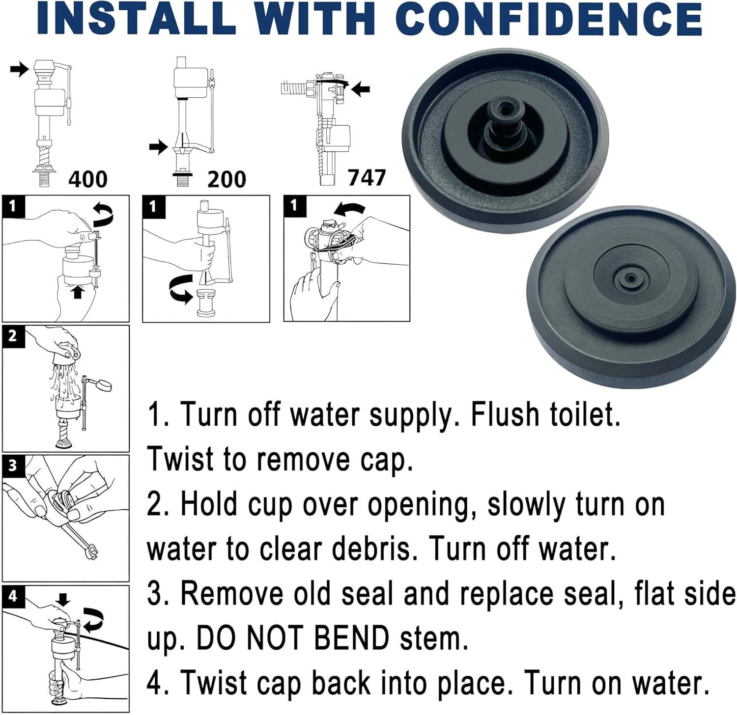 83143 Toilet Fill Valve Seal Replacement Part Compatible with Kohler Toilet Tank Fill Valve Rubber Seal Diaphragm - Durable, Easy DIY Fix (Pack of 2)