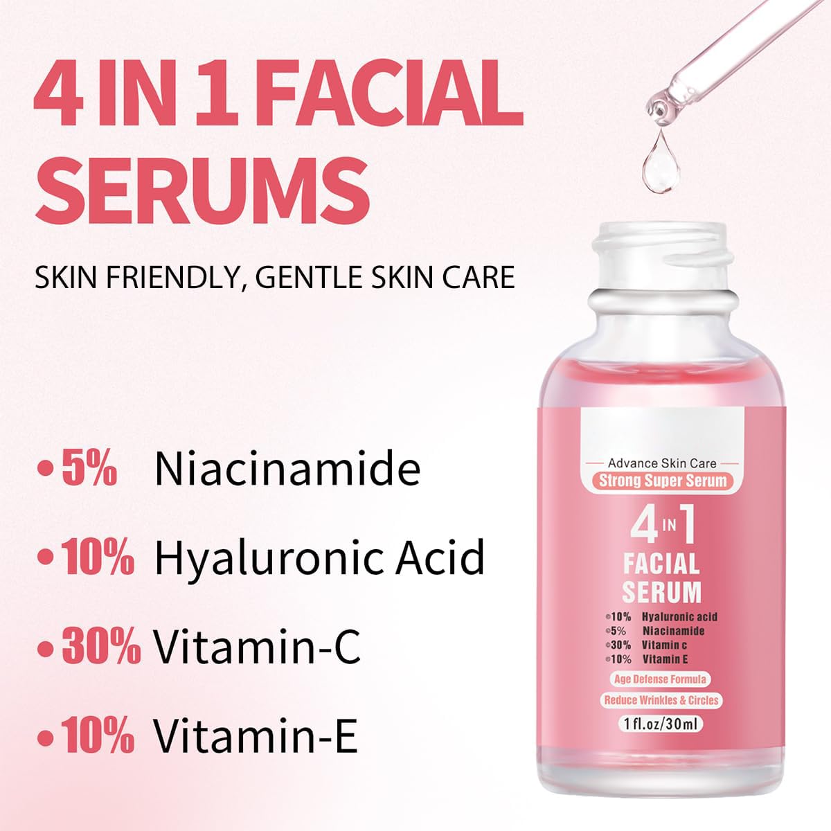 Vitamin C Serum For Face, Anti Aging Facial Serum with Vitamin C, Hyaluronic Acid, Vitamin E, Brightening, Repairing Essence, Hydrating Serum for Face, for Dull Skin & Fine Lines 30ml