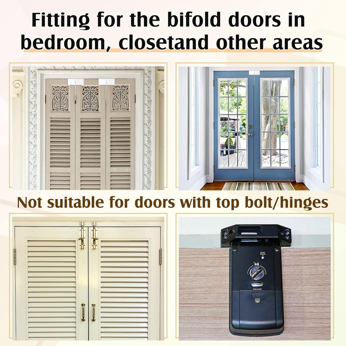 2 Pieces Bifold Door Lock Double Door Child Safety Childproof Closet Stainless Steel Metal Pantry Lock for Bifold Folding Closet Pantry, White