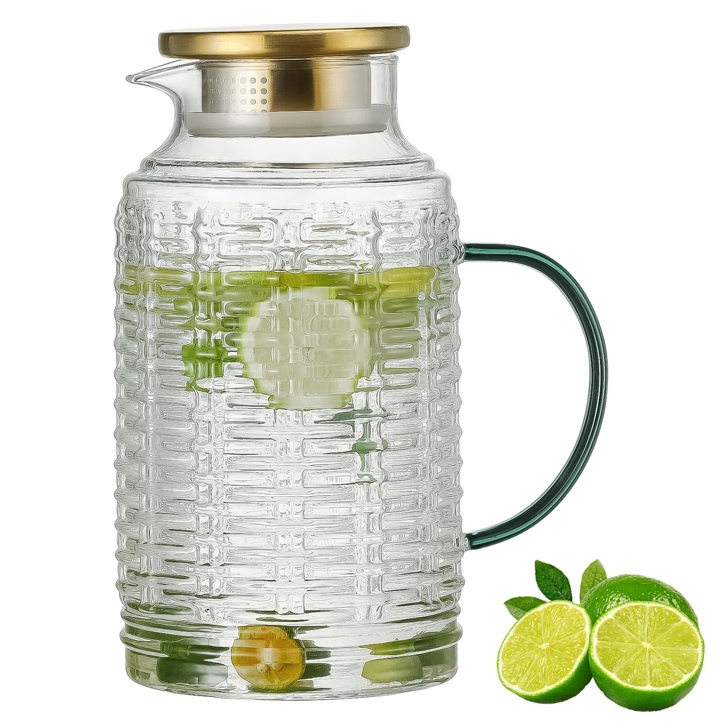 Glass Pitcher with Lid, 2 PACK 68 oz/2 Liter Vintage Water Pitcher, Clear Borosilicate Glass Water Carafe for Cold Brew, Coffee, Lemonade, Iced Sun Tea,Beverage, Milk, Heat Resistant