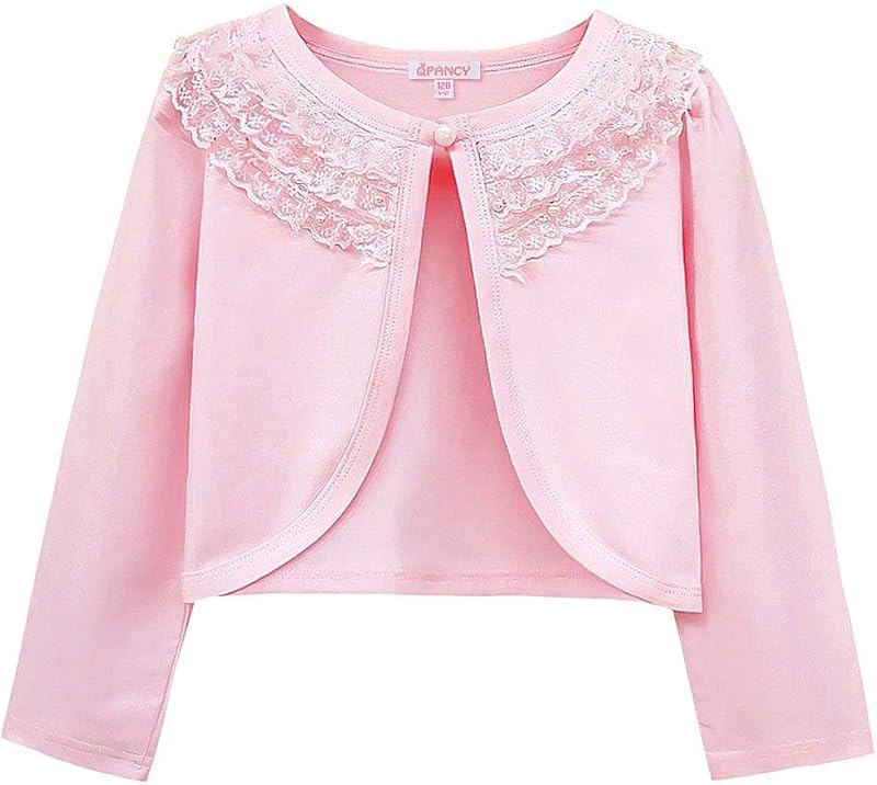 Girls Shrugs Lace Bolero Long Sleeve Cardigan Party Church Dress Cover Up