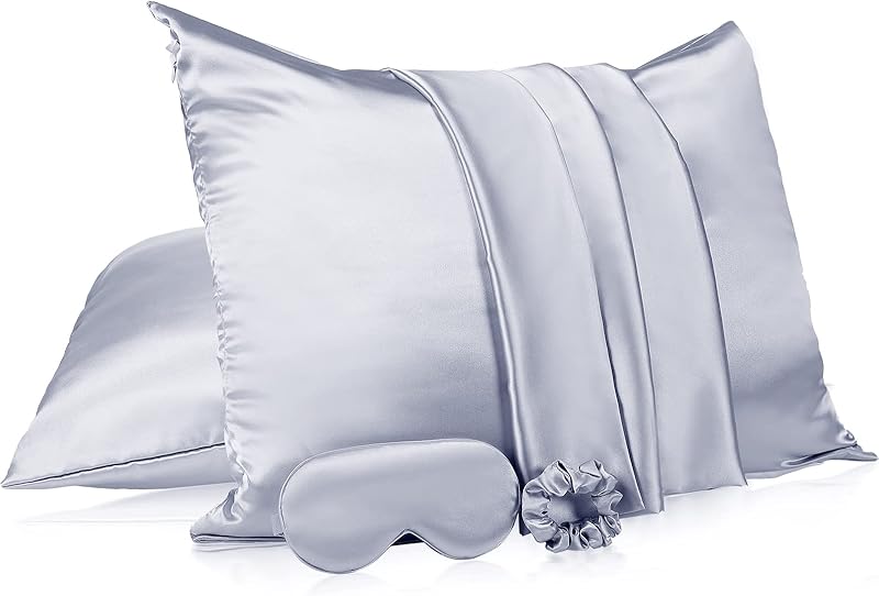 2 Pack Satin Pillowcase with Latent Zipper, Adjustable Satin Eye Mask for Sleeping and Satin Volume Scrunchie for Hair and Skin, Standard Size (Brown,Leopard Style)