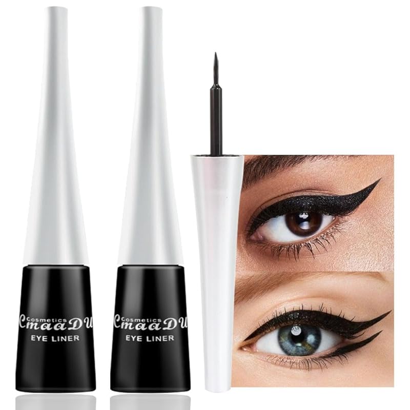 evpct 2Pcs White Black Liquid Eyeliner Set Waterproof White Eye Liners for Women Eyes Wing Eyeliner Stamps Shapes Colored Eyeliner delineador de ojos a prueba de agua contra el agua blanco para ojos