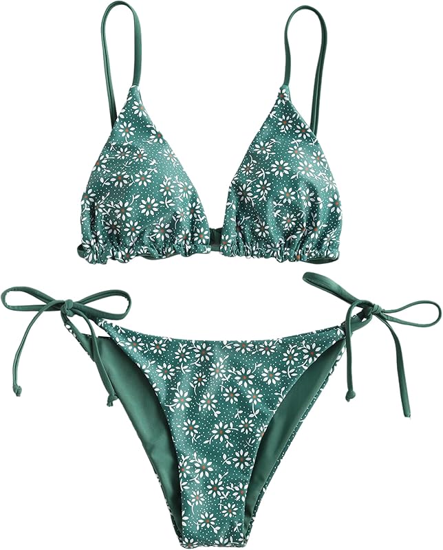 ZAFUL Women's Triangle Bikini Floral String Bikini Set Two Piece Swimsuit Bathing Suits