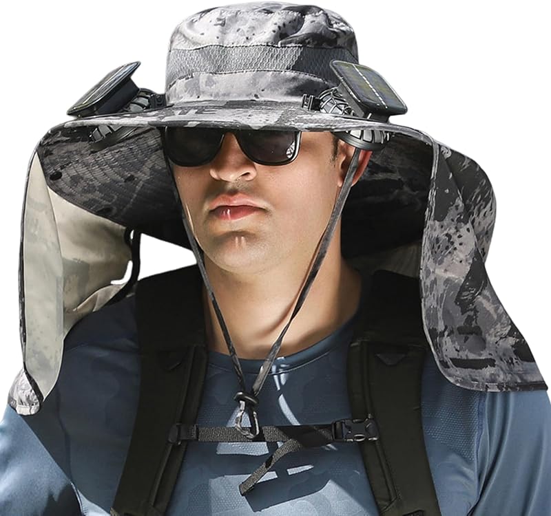 Wide Brim Solar Fan Outdoor Fishing Hat Hats for Men Women & USB Charging,Upf50+