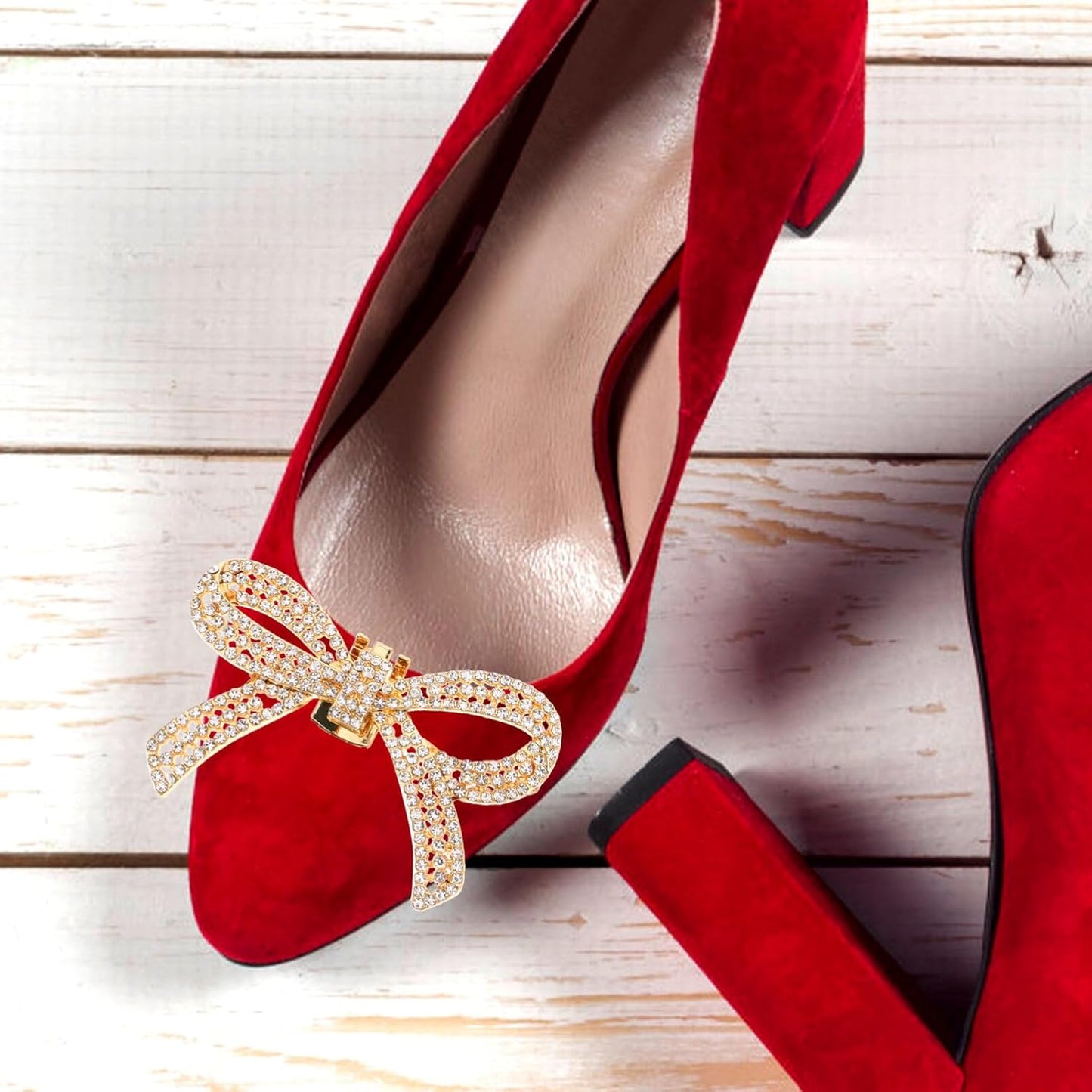 GALPADA Bow Shoe Clips: Satin and Rhinestone Elegant Jewelry - Removable Decorative Buckle for Women's Wedding Party Heels, Flats, Pumps