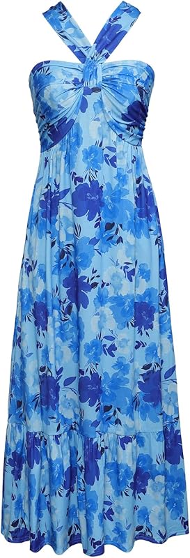 GRACE KARIN 2025 Women's Criss Cross Halterneck Sleeveless Summer Floral Print Flowy A Line Maxi Dress