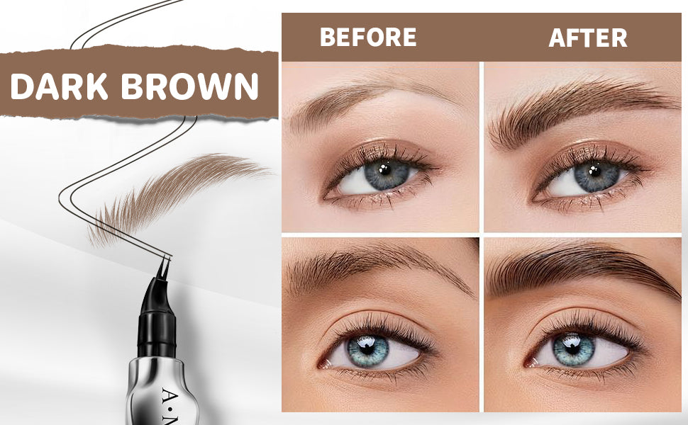 Microblading Eyebrow Pencil,Eyebrow Pen with an Upgrade Micro-Fork Tip Applicator,Eyebrow Pencil Magic 2-in-1 Eye Brow Pencils for Women to Effortlessly Create Hair Like Natural Brows - Dark Brown