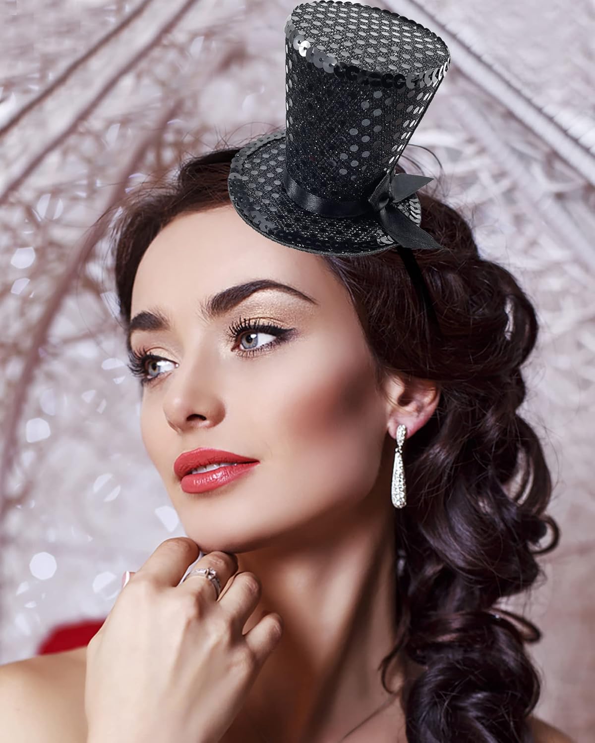 Mini Top Hat Headband Sequins Tea Party Headpiece Fascinator 1920s Gatsby Party Costume Accessory for Women Lady Gril