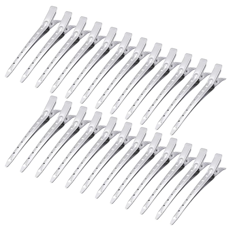24 Packs Duck Bill Clips, Bantoye 3.5 Inches Rustproof Metal Alligator Curl Clips with Holes for Hair Styling, Hair Coloring, Silver