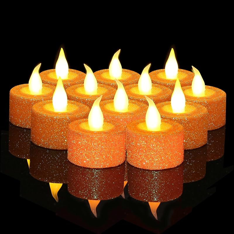 FURORA LIGHTING Pink Glitter LED Tealight Candles Pack of 12, Flameless Flickering Tealight Candles for Home Décor, 1.5’’(W) x 1.65’’(H), Battery Operated