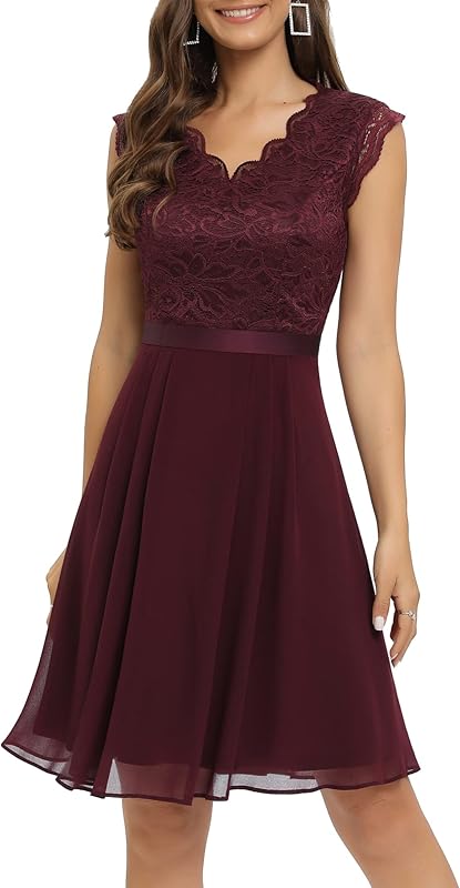 Dressystar Women's V Neck Sleeveless Lace Bridesmaid Dress Wedding Party Gown