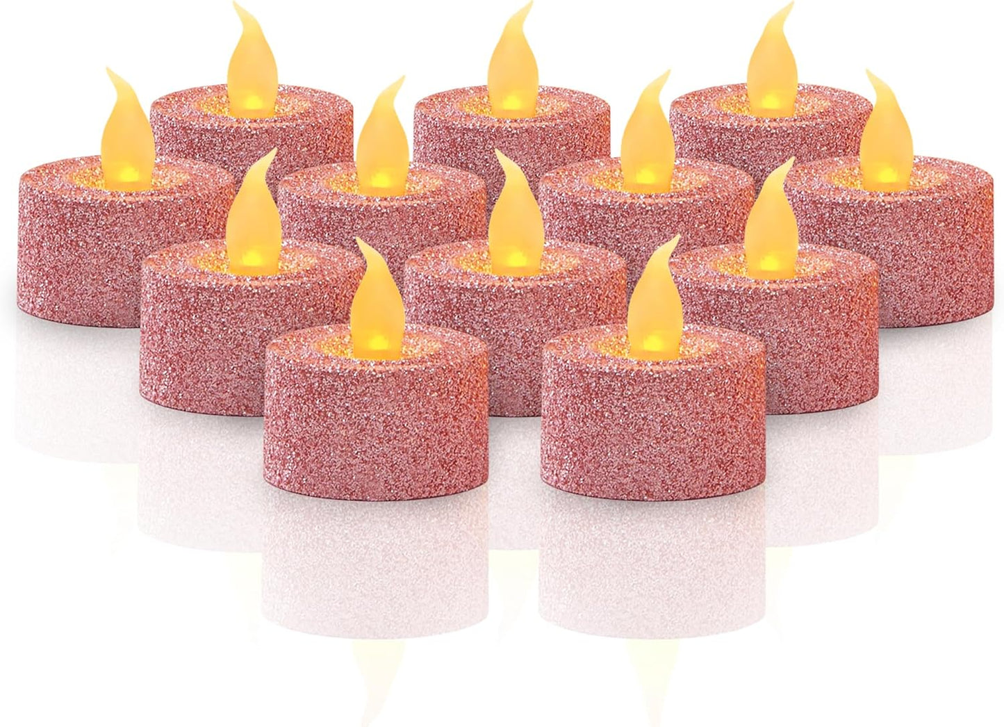 FURORA LIGHTING Pink Glitter LED Tealight Candles Pack of 12, Flameless Flickering Tealight Candles for Home Décor, 1.5’’(W) x 1.65’’(H), Battery Operated