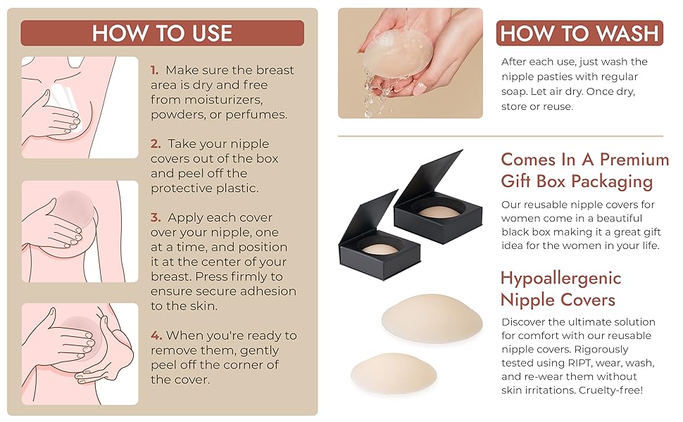 Nipple Cover - Available in 6 Skin Tones, Adhesive Silicone Reusable Pasties, Covers Stickers