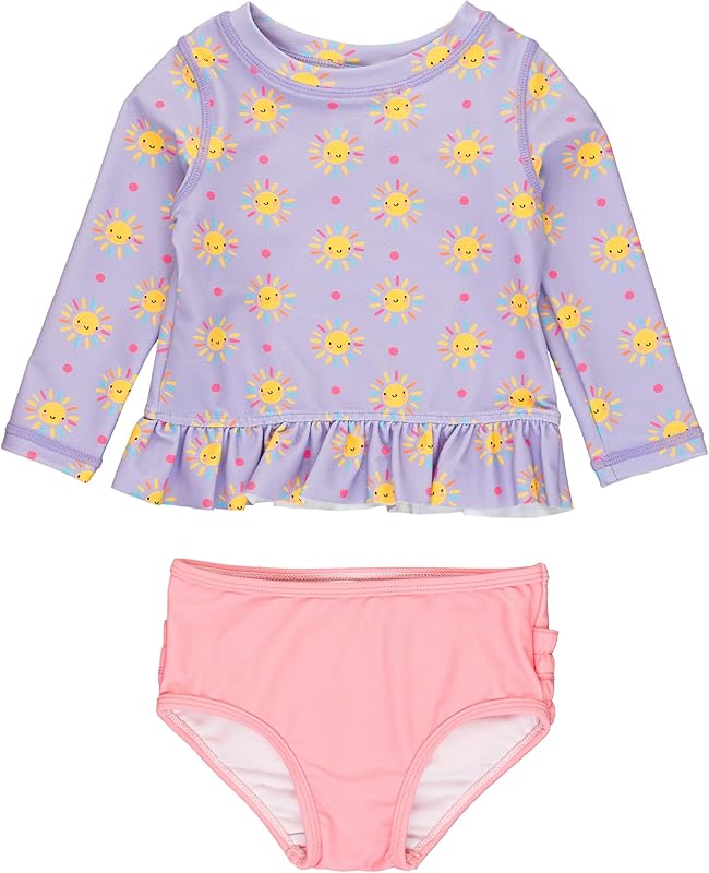 RuffleButts Baby/Toddler Girls Long Sleeve Rash Guard UPF50+ Sun Protected Bikini Swimsuit