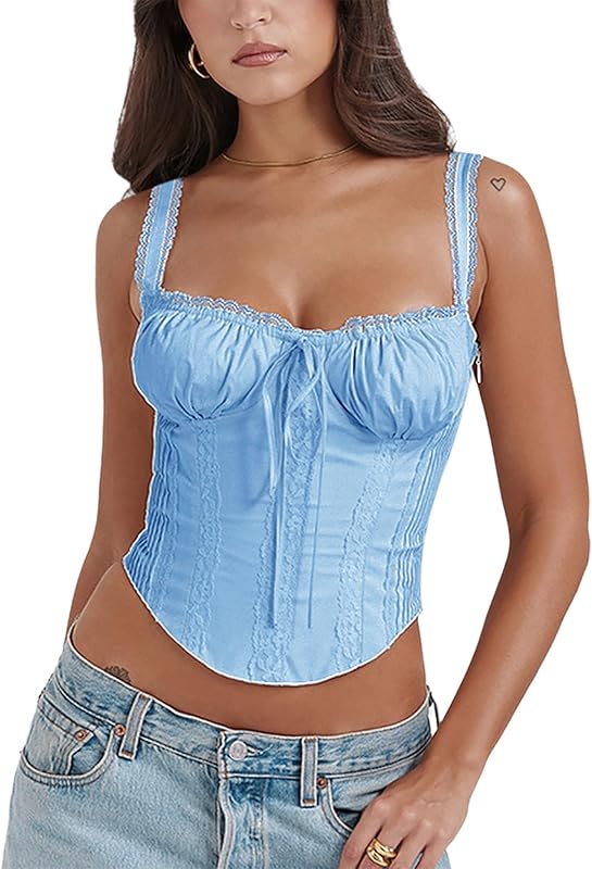 Women's Lace Up Cami Corset Tops Cold Shoulder Zip Side Ties Back Sexy Going Out Bodyshaper Bustier Top